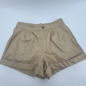 Sincerely Jules Shorts‎ Women S Faux Leather Beige Pull On Elastic Waist Small